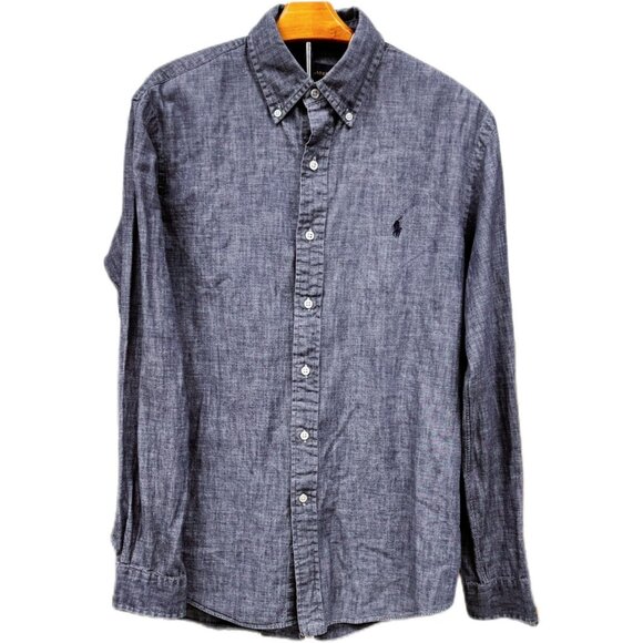 Ralph Lauren NEW Custom Fit Blue Gray Men's Casual Button Down Long Sleeve MED - Picture 1 of 7